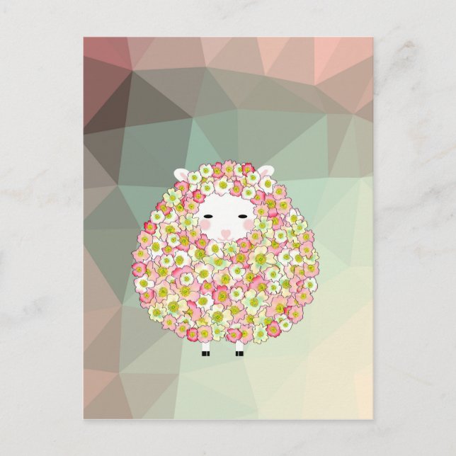 Postal Diseño de ovejas de flores de tono pastel (Anverso)
