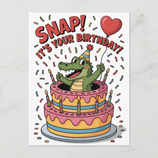 Postal Diseño de pastel de cumpleaños de caimán lindo (Anverso)
