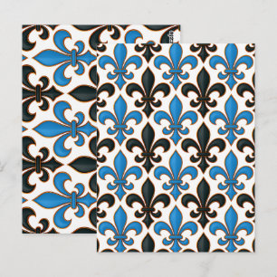 Postal Diseño de patrón barroco flor de lis negro azul