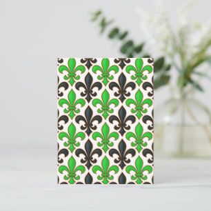 Postal Diseño de patrón barroco flor de lis negro verde