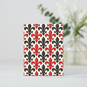 Postal Diseño de patrón barroco flor de lis rojo negro