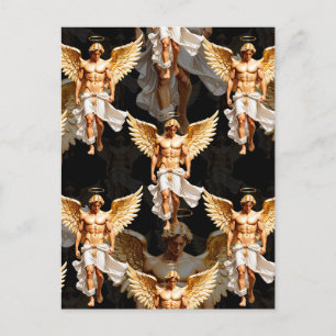 Postal Diseño de patrón de ángeles dorados celestiales