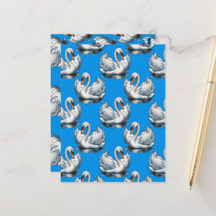 Postal Diseño de patrón de aves cisne en azul