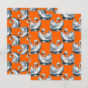 Postal Diseño de patrón de aves cisne en naranja