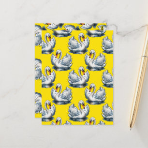 Postal Diseño de patrón de aves cisne sobre amarillo