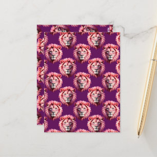 Postal Diseño de Patrón de Cabeza de León Rosa sobre Mora