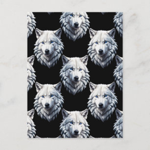 Postal Diseño de patrón de cabeza de lobo blanco