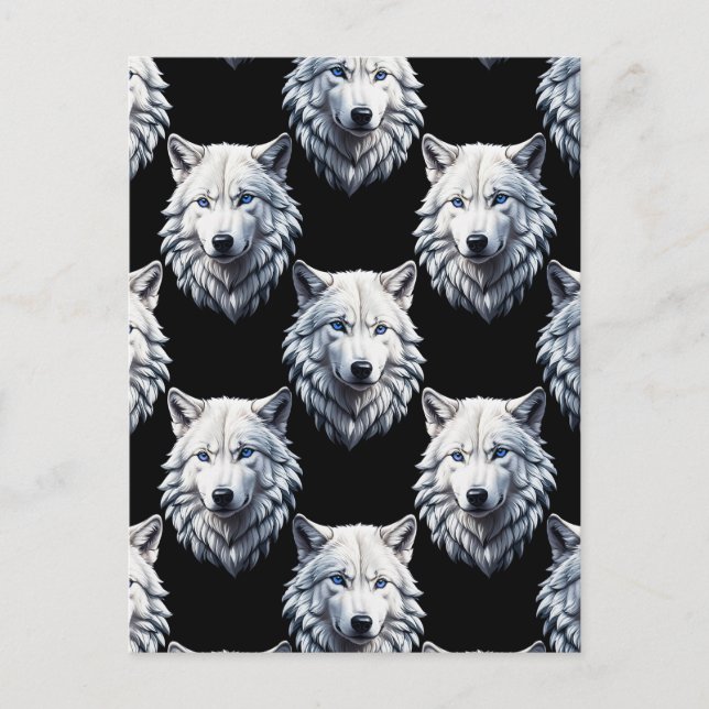 Postal Diseño de patrón de cabeza de lobo blanco (Anverso)