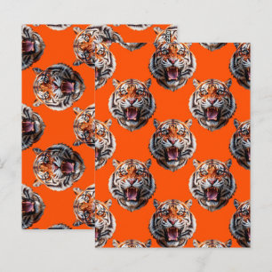 Postal Diseño de patrón de cabeza de tigre naranja