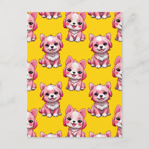 Postal Diseño de patrón de cachorro rosa - Amarillo 