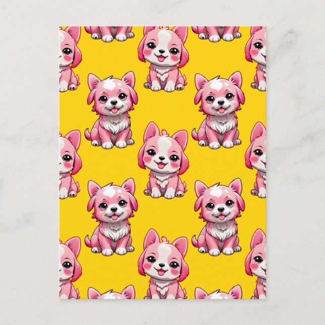 Postal Diseño de patrón de cachorro rosa - Amarillo  (Anverso)
