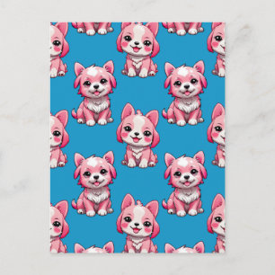 Postal Diseño de patrón de cachorro rosa - Azul