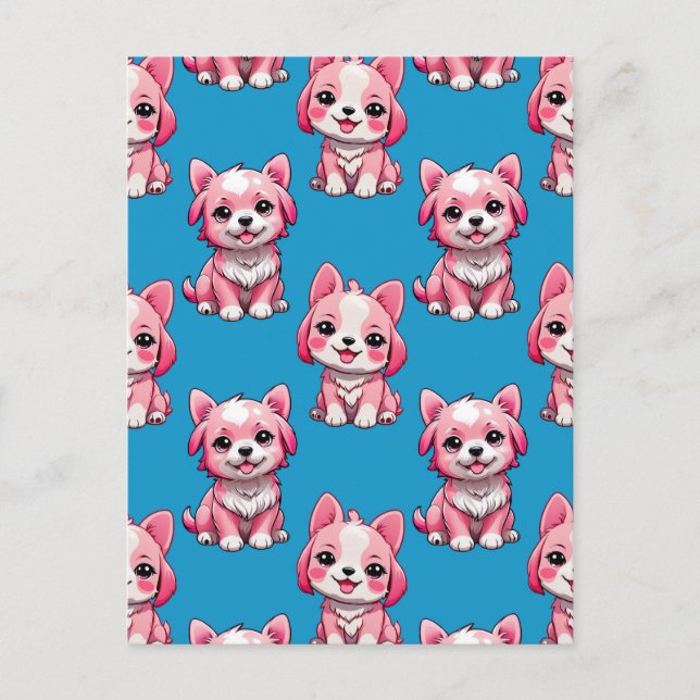 Postal Diseño de patrón de cachorro rosa - Azul (Anverso)