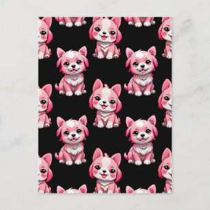 Postal Diseño de patrón de cachorro rosa - Negro 