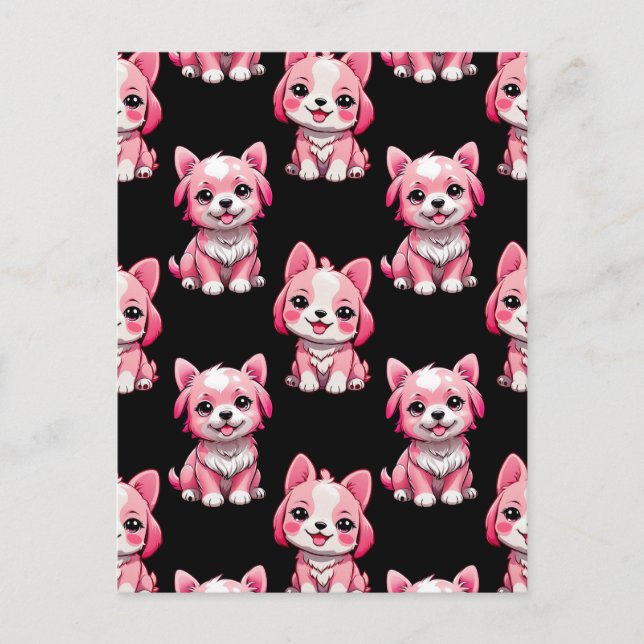 Postal Diseño de patrón de cachorro rosa - Negro  (Anverso)