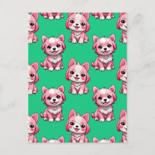 Postal Diseño de patrón de cachorro rosa - Verde