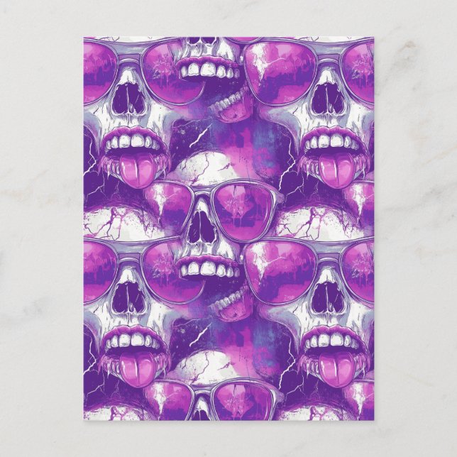 Postal Diseño de patrón de calavera con gafas de sol mora (Anverso)