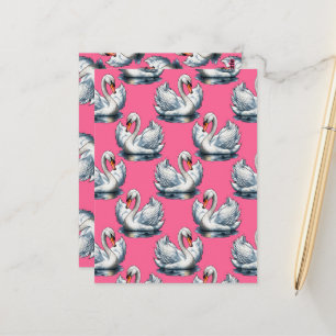 Postal Diseño de patrón de cisnes sobre rosa