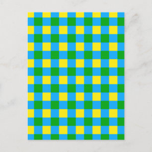 Postal Diseño de patrón de cuadros escoceses azul verde a