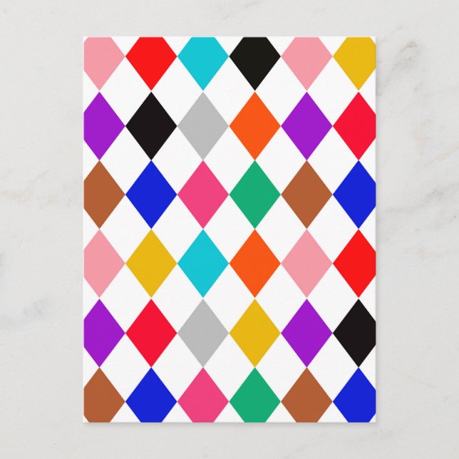 Postal Diseño de Patrón de Diamantes de Arlequín Multicol (Anverso)