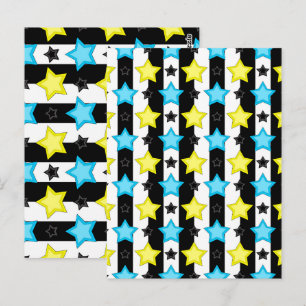 Postal Diseño de patrón de estrellas azules rayadas amari
