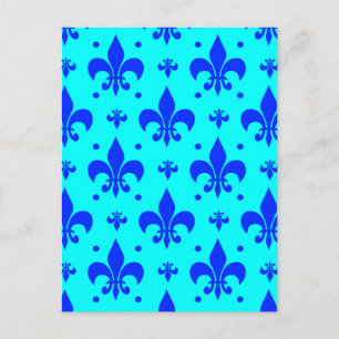 Postal Diseño de patrón de flor de lis azul