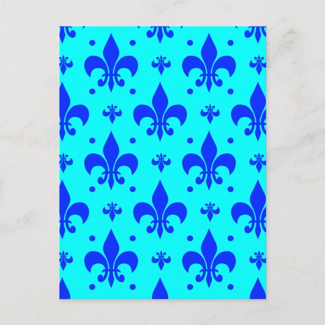 Postal Diseño de patrón de flor de lis azul (Anverso)