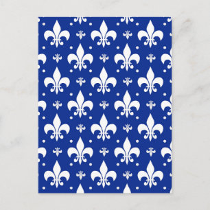 Postal Diseño de patrón de flor de lis con fondo azul