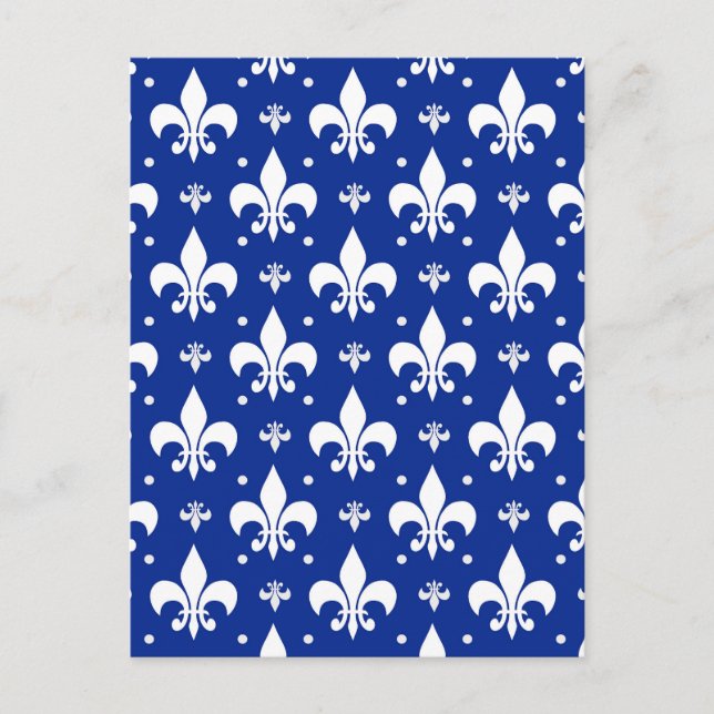 Postal Diseño de patrón de flor de lis con fondo azul (Anverso)