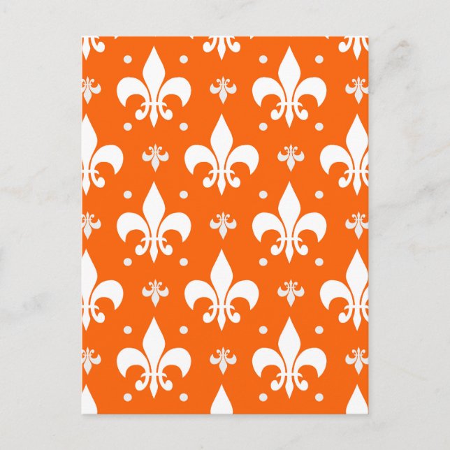 Postal Diseño de patrón de flor de lis con fondo naranja (Anverso)