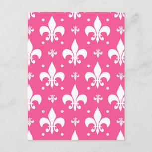 Postal Diseño de patrón de flor de lis con fondo rosa