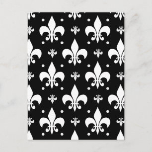 Postal Diseño de patrón de flor de lis negra