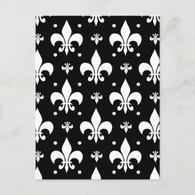 Postal Diseño de patrón de flor de lis negra (Anverso)