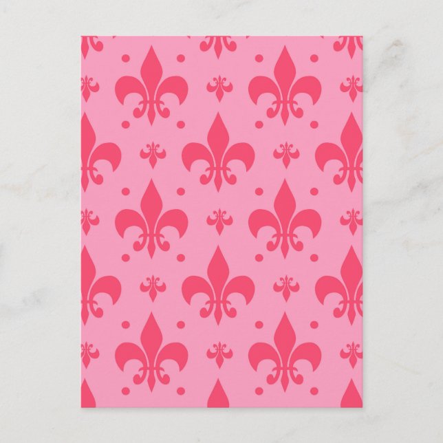 Postal Diseño de patrón de flor de lis rosa (Anverso)