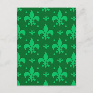 Postal Diseño de patrón de flor de lis verde
