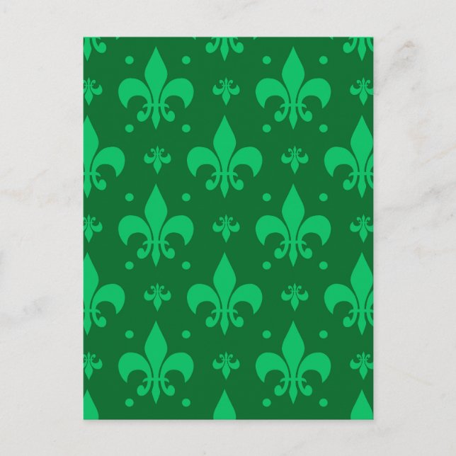 Postal Diseño de patrón de flor de lis verde (Anverso)