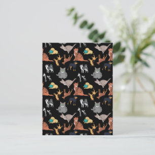 Postal Diseño de patrón de gatos y perros en negro