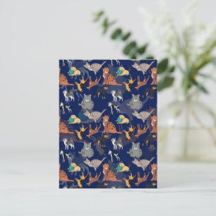 Postal Diseño de patrón de gatos y perros sobre azul