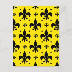 Postal Diseño de patrón de lis sobre fondo amarillo