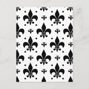 Postal Diseño de patrón de lis sobre fondo blanco