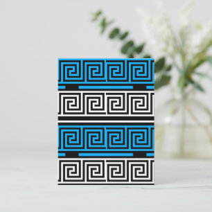 Postal Diseño de patrón de llave griega azul negro blanco