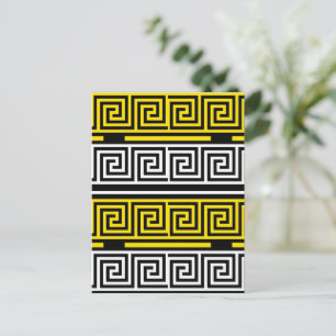 Postal Diseño de patrón de llave griega en blanco y amari