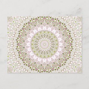 Postal Diseño de patrón de mandala floral rosa y verde