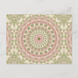 Postal Diseño de Patrón de Mandala Rosa y Verde