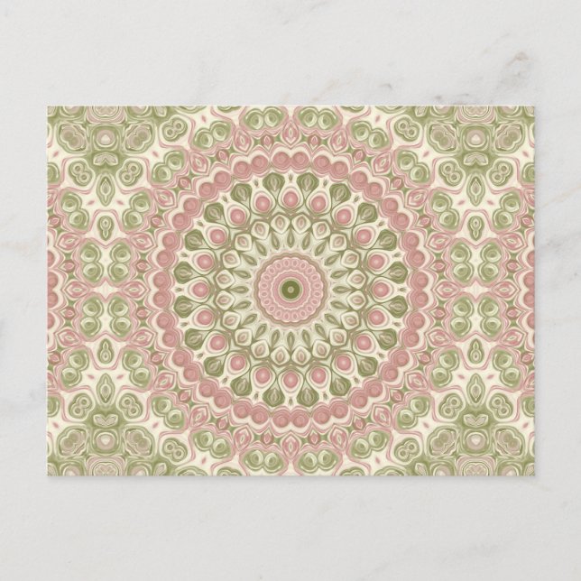 Postal Diseño de Patrón de Mandala Rosa y Verde (Anverso)