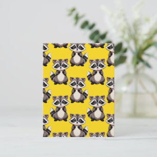 Postal Diseño de patrón de mapache amarillo