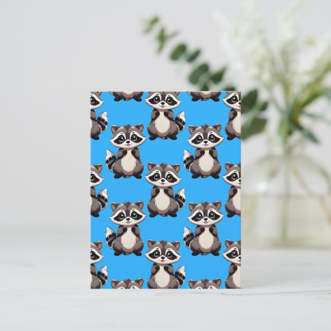 Postal Diseño de patrón de mapache azul (Anverso de pie)