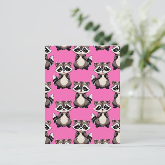 Postal Diseño de patrón de mapache rosa (Anverso de pie)