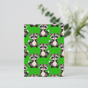 Postal Diseño de patrón de mapache verde 