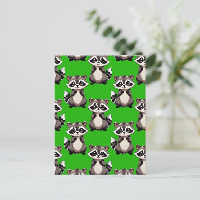 Postal Diseño de patrón de mapache verde  (Anverso de pie)